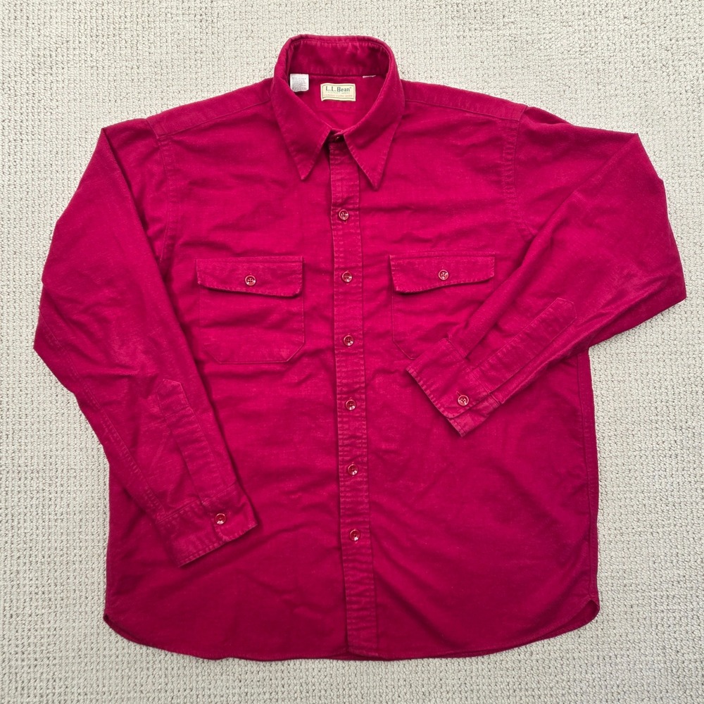 Vintage LL Bean‎ Chamois Cloth Heavyweight Shirt Button Up Red Mens Large - Picture 2 of 6